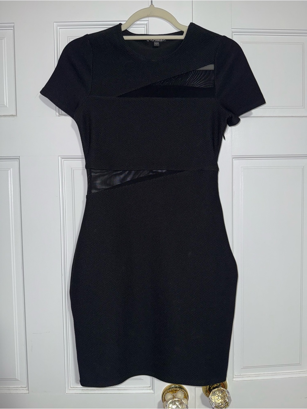 Express Black Mini Sheath Dress with Mesh Cutouts